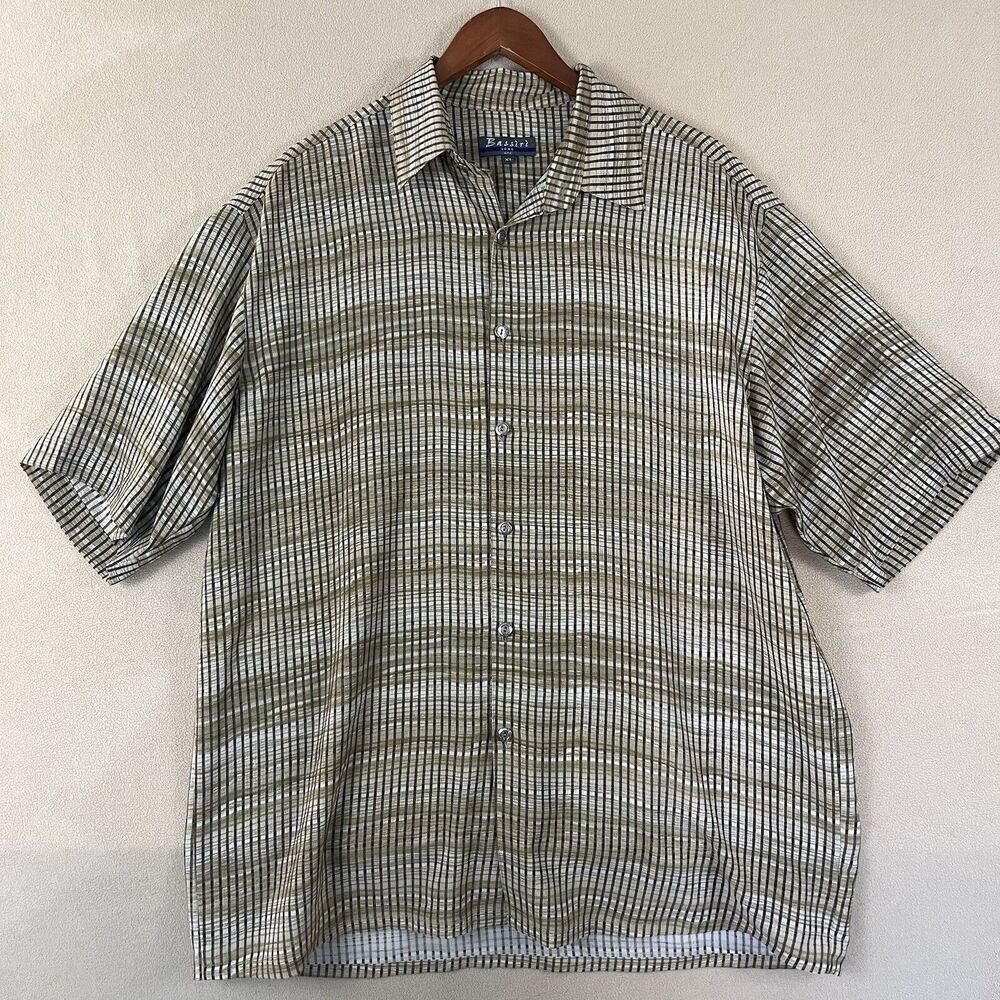 Bassiri‎ UOMO USA Mens Brown XL Striped Abstract Geometric Print Button up Shirt